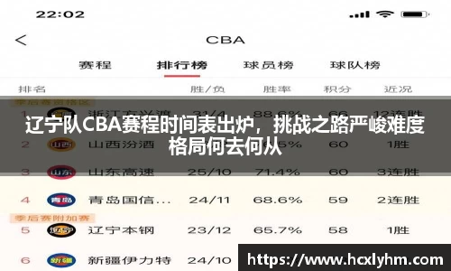 辽宁队CBA赛程时间表出炉，挑战之路严峻难度格局何去何从