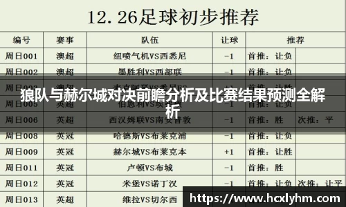 狼队与赫尔城对决前瞻分析及比赛结果预测全解析
